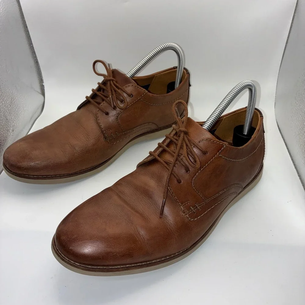 Clarks Mens Cushion Soft Tan Brown Leather Derby Lace‎ Up Dress Shoes Mens 8.5